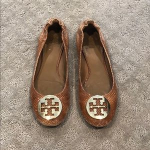 Tory Burch brown flats with gold plate, size 9.5!
